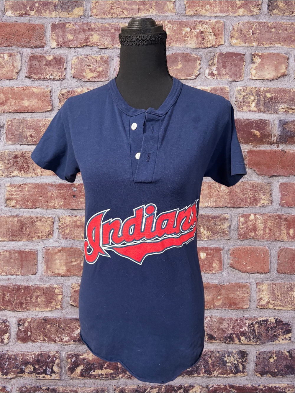 MLB Cleveland Indians Short-Sleeve Henley with Red 'Indians' Script, 1995